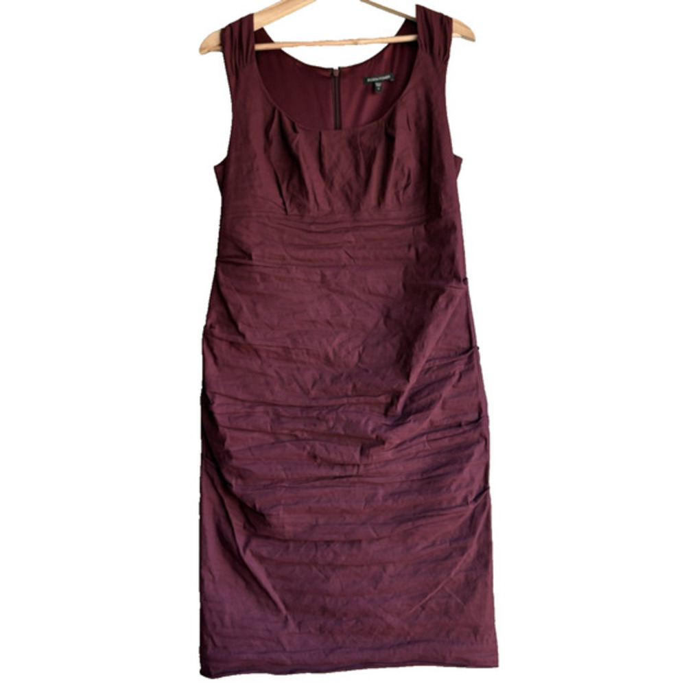 Eileen Fisher Empire Waist‎ Ruched Sheath Dress Cranberry Metallic Cotton Silk 8